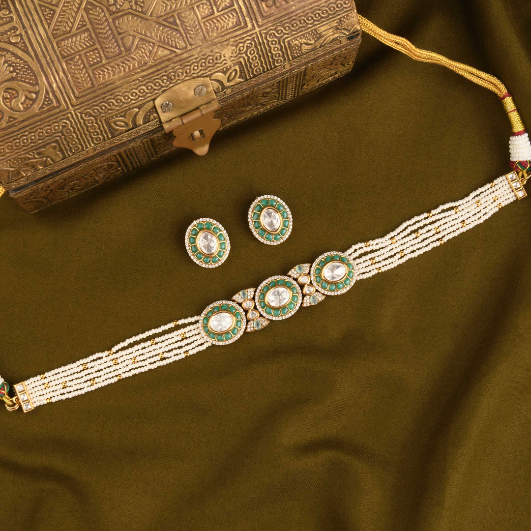 Dua Polki and Pearl Choker Set