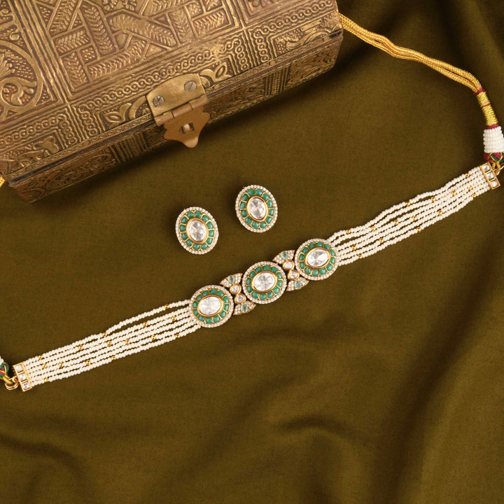 Dua Polki and Pearl Choker Set