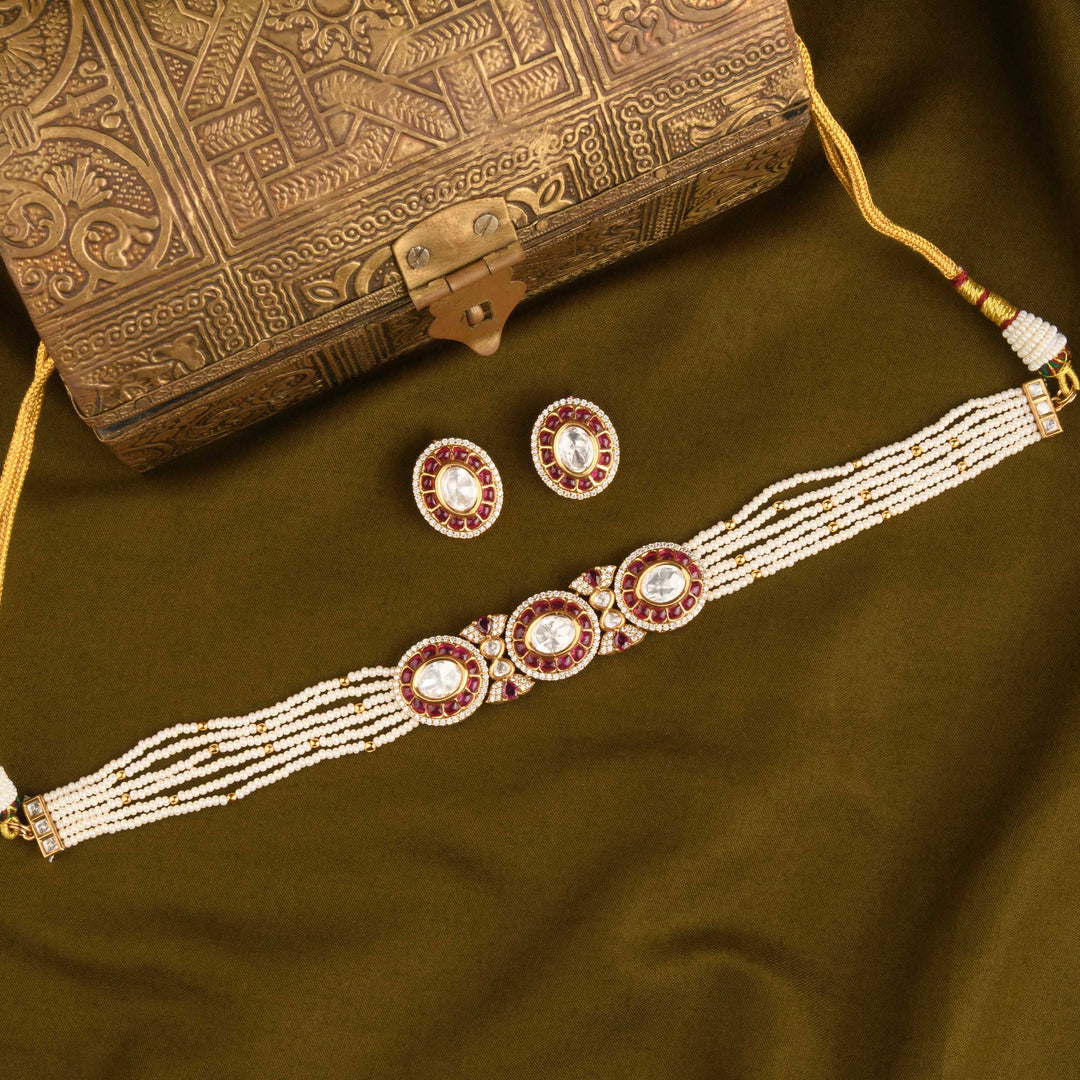 Dua Polki and Pearl Choker Set