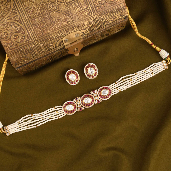 Dua Polki and Pearl Choker Set
