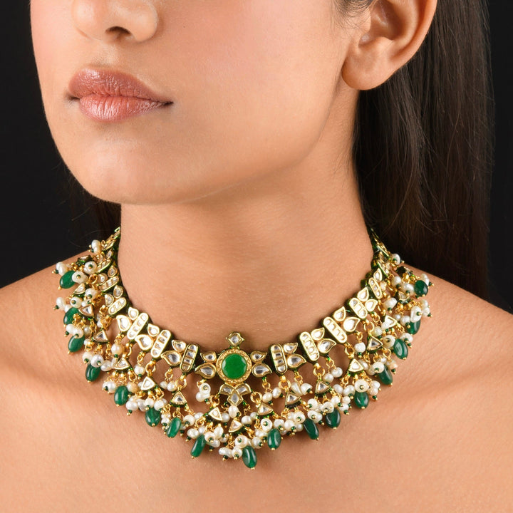 Jiya Pearl and Polki Necklace Set