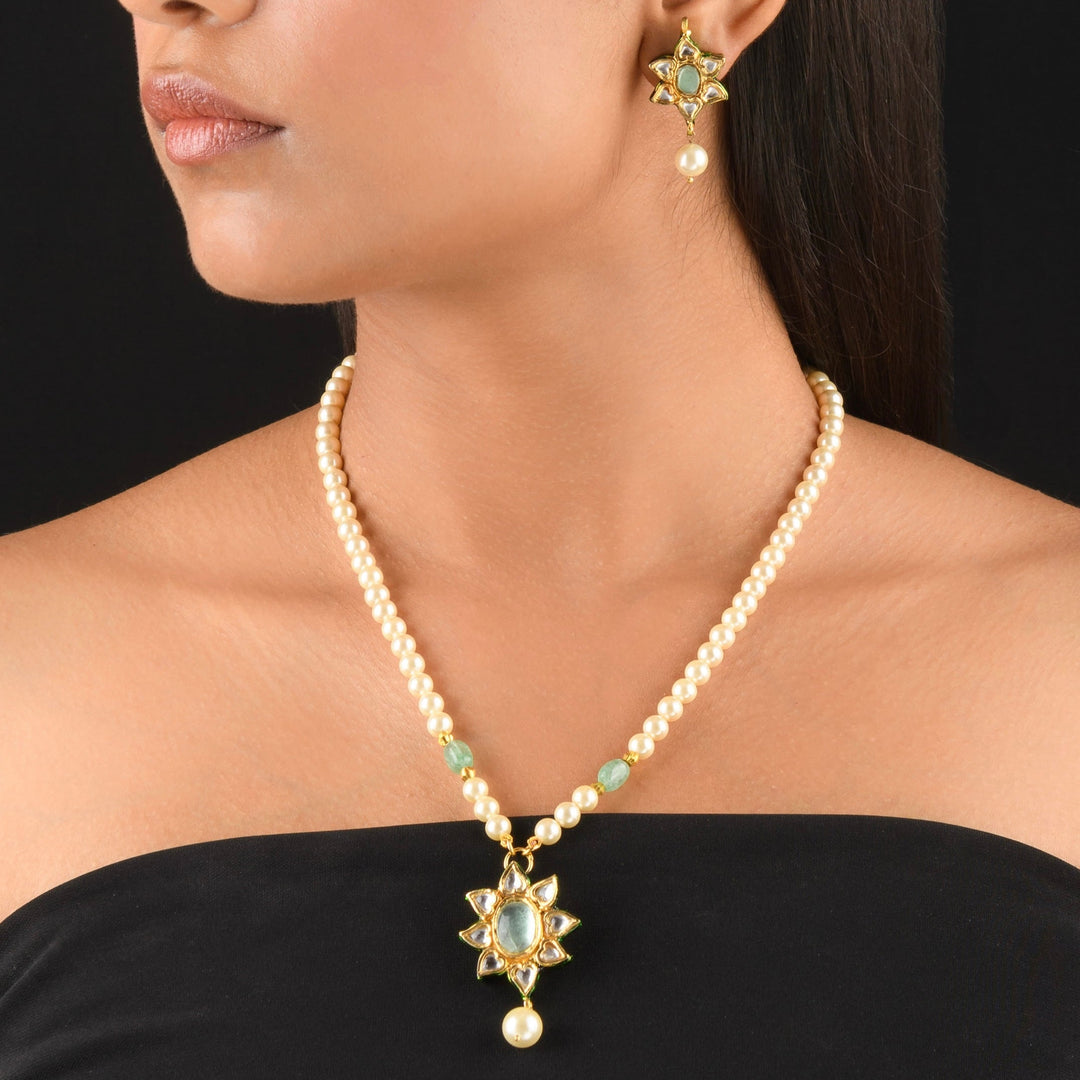 Nagma Pearl and Polki Necklace Set