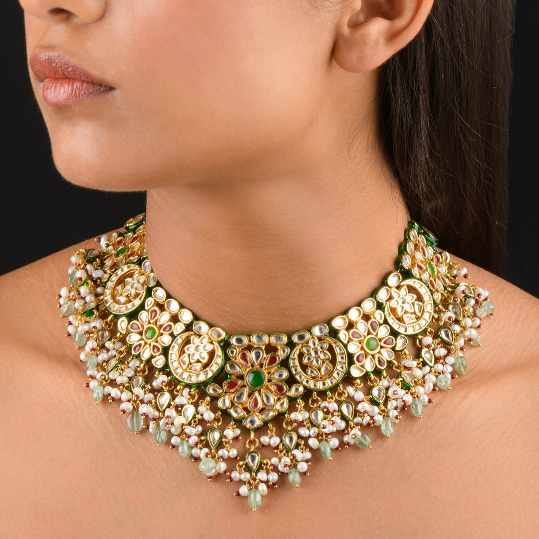 Netra Pearl and Polki Necklace Set