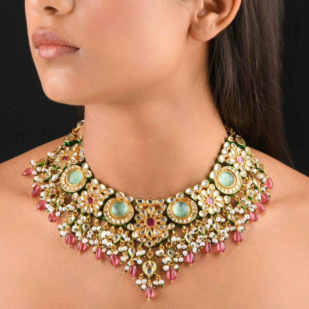 Jaisvi Pearl and Polki Necklace Set