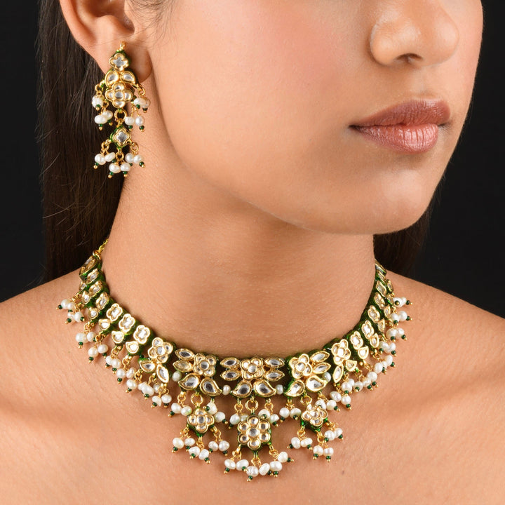 Manvi Pearl and Polki Necklace Set