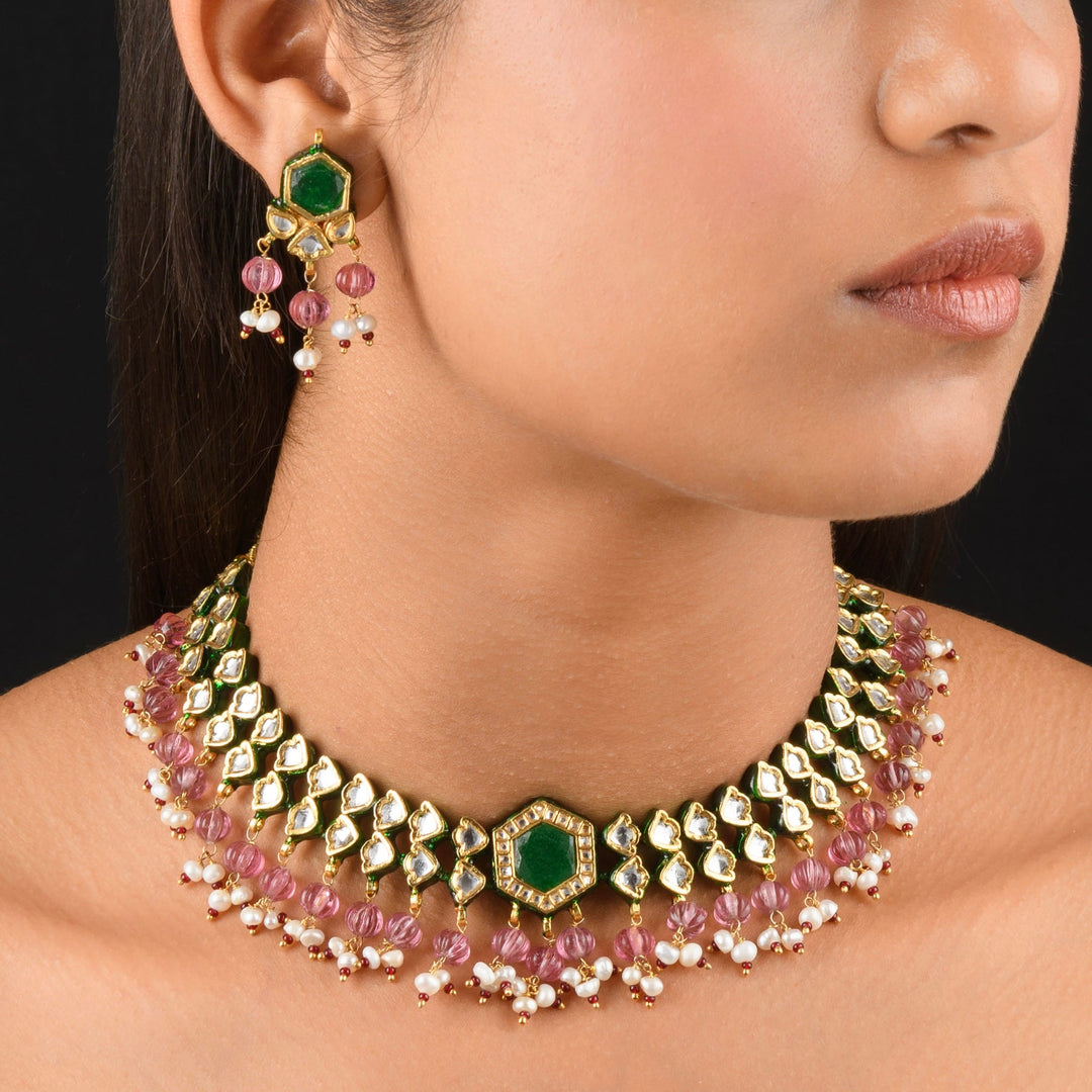 Dhwani Pearl and Polki Necklace Set