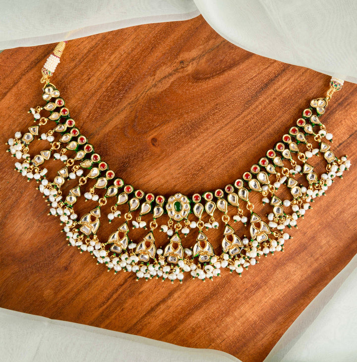 Jeevika Pearl and Polki Necklace Set