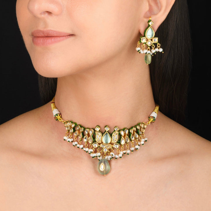 Puruvi Polki and Pearl Choker Set