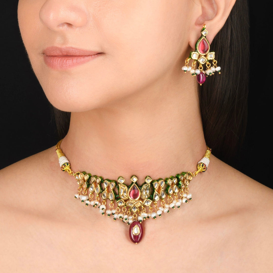 Puruvi Polki and Pearl Choker Set