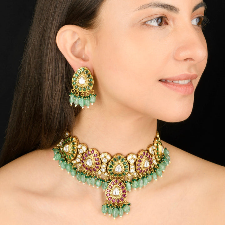 Ramila Ruby and Emerald Choker Set