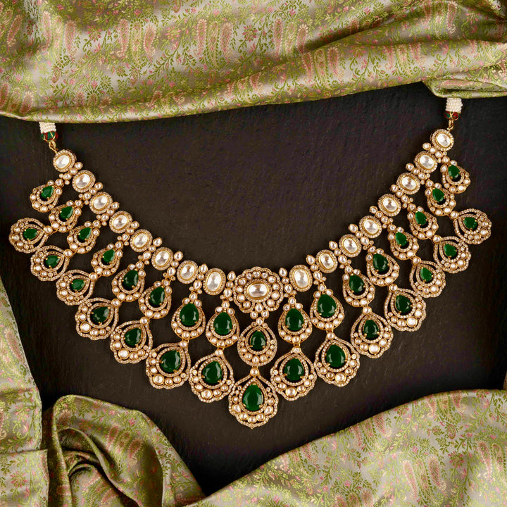 Veni Emerald and Polki Necklace Set