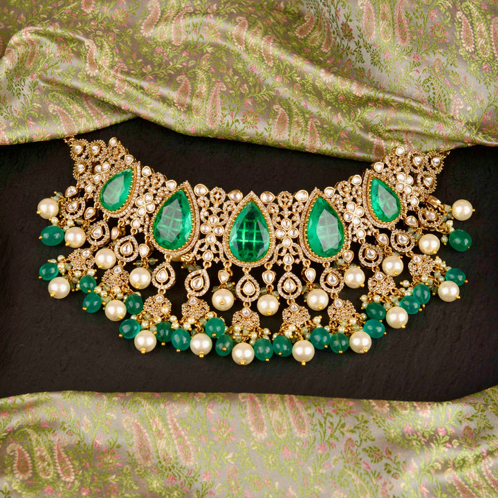 Ojasvi Emerald and Polki Necklace Set