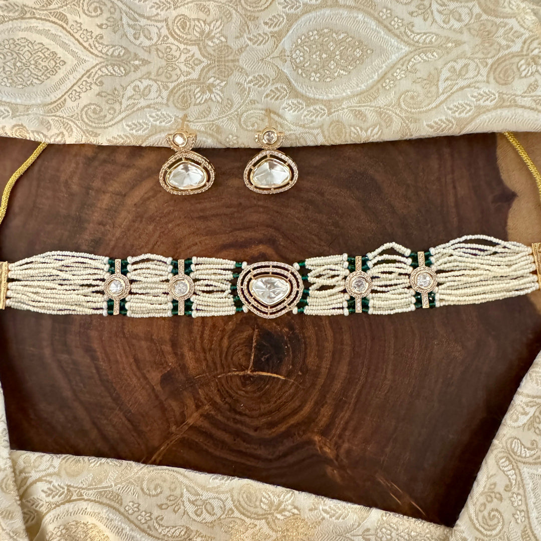 Aashiya Pearl and Polki Choker Set