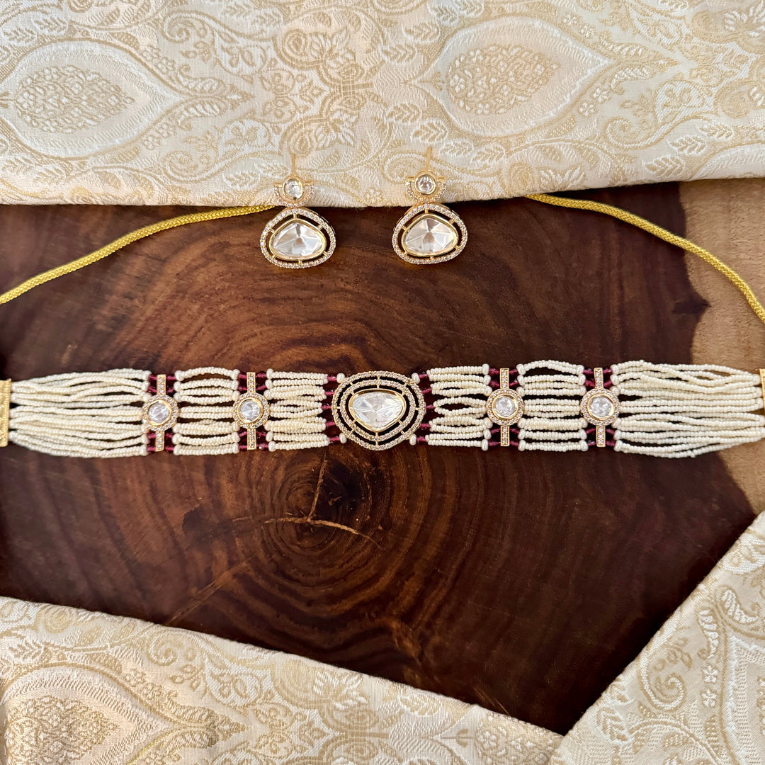 Aashiya Pearl and Polki Choker Set