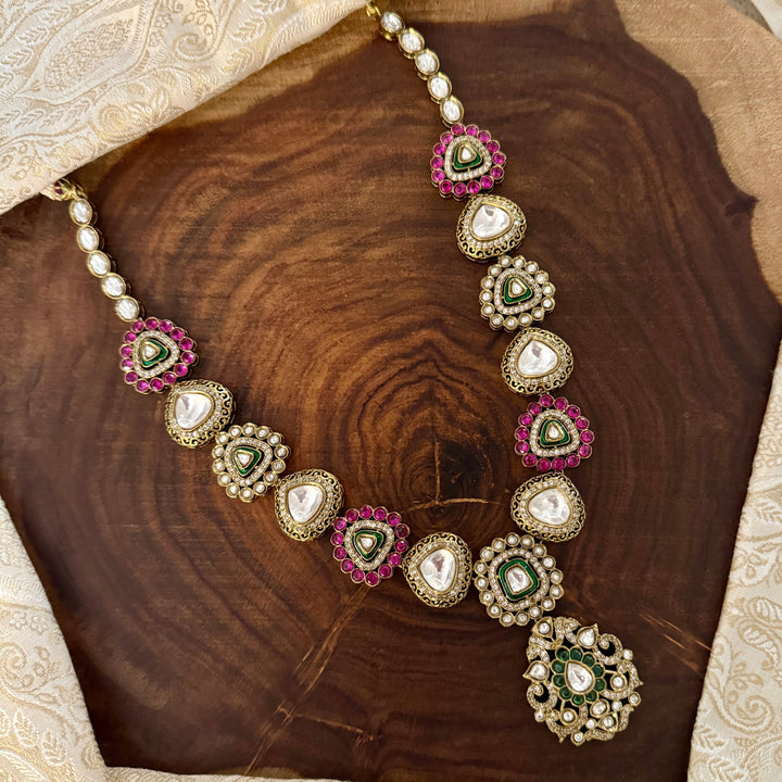 Lavanya Ruby and Emerald Polki Necklace Set