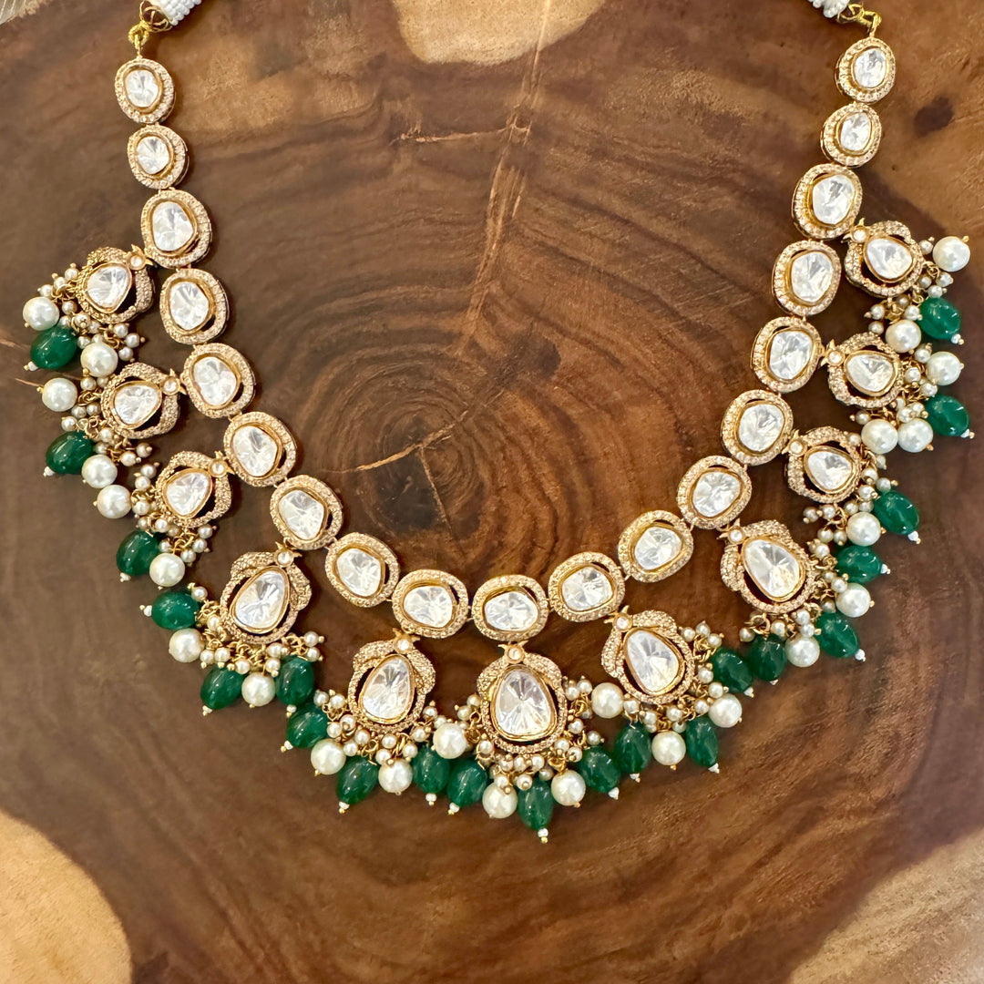 Anvika Emerald Polki Necklace Set