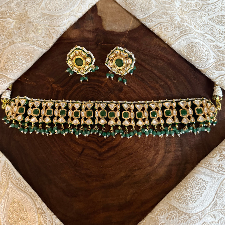 Kaisha Emerald and Polki Choker Set