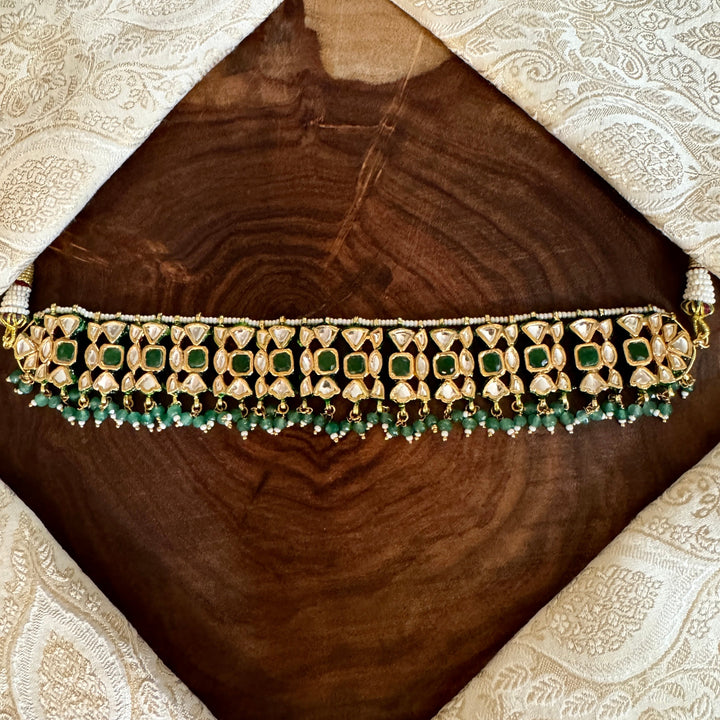 Kaisha Emerald and Polki Choker Set