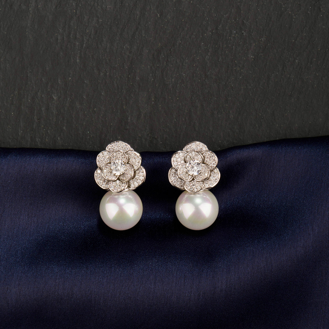 Roselyn Diamond and Pearl Earrings