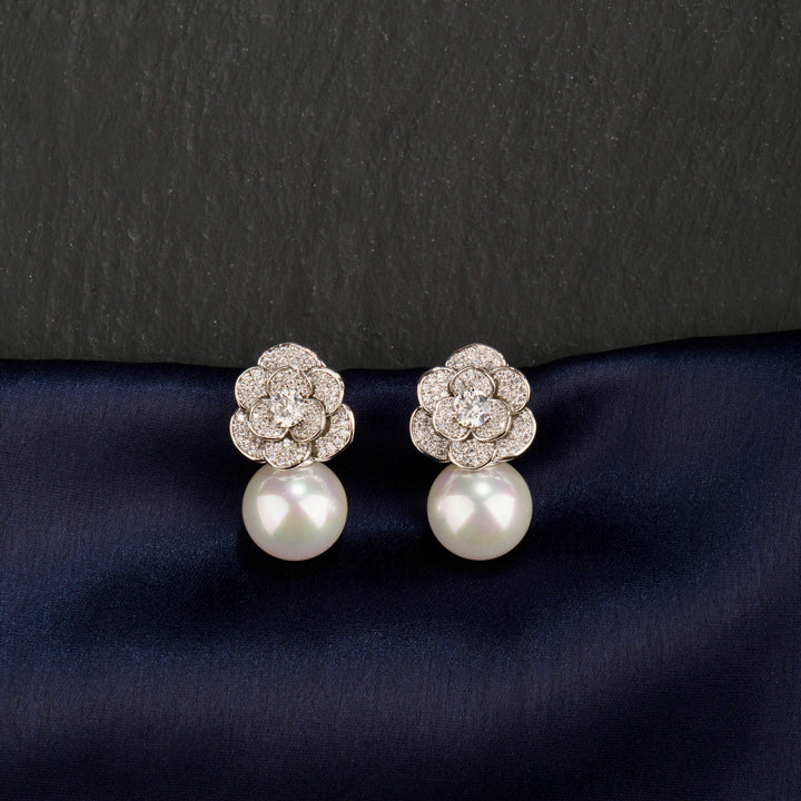 Roselyn Diamond and Pearl Earrings