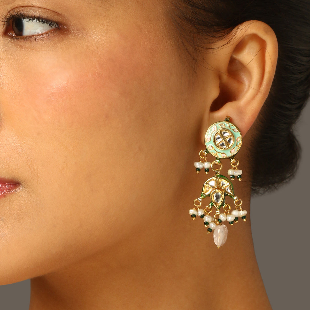 Drisha Pearl and Polki Earrings