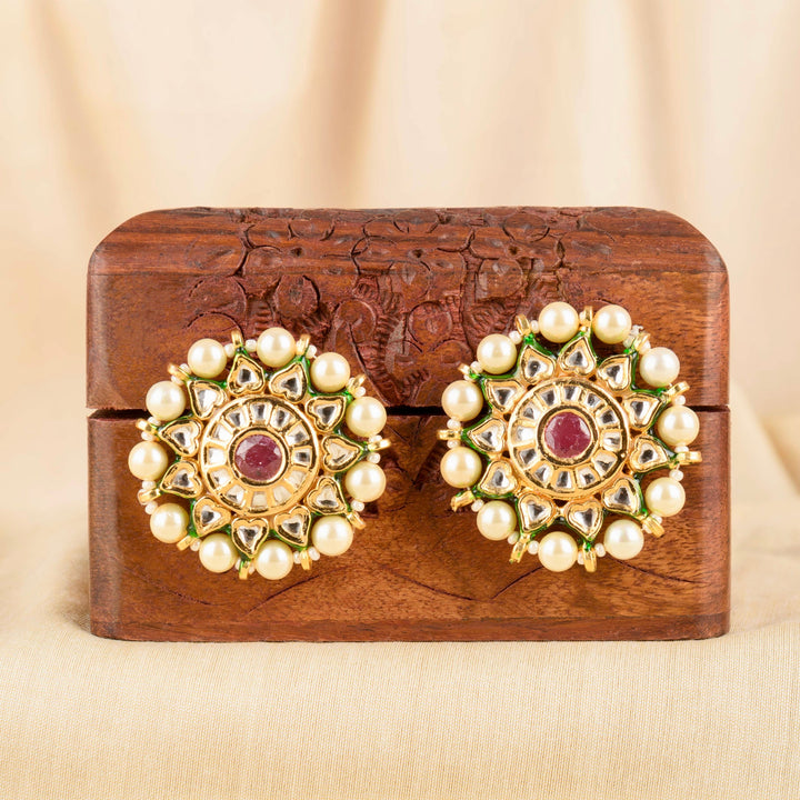 Aavya Pearl and Ruby Earrings