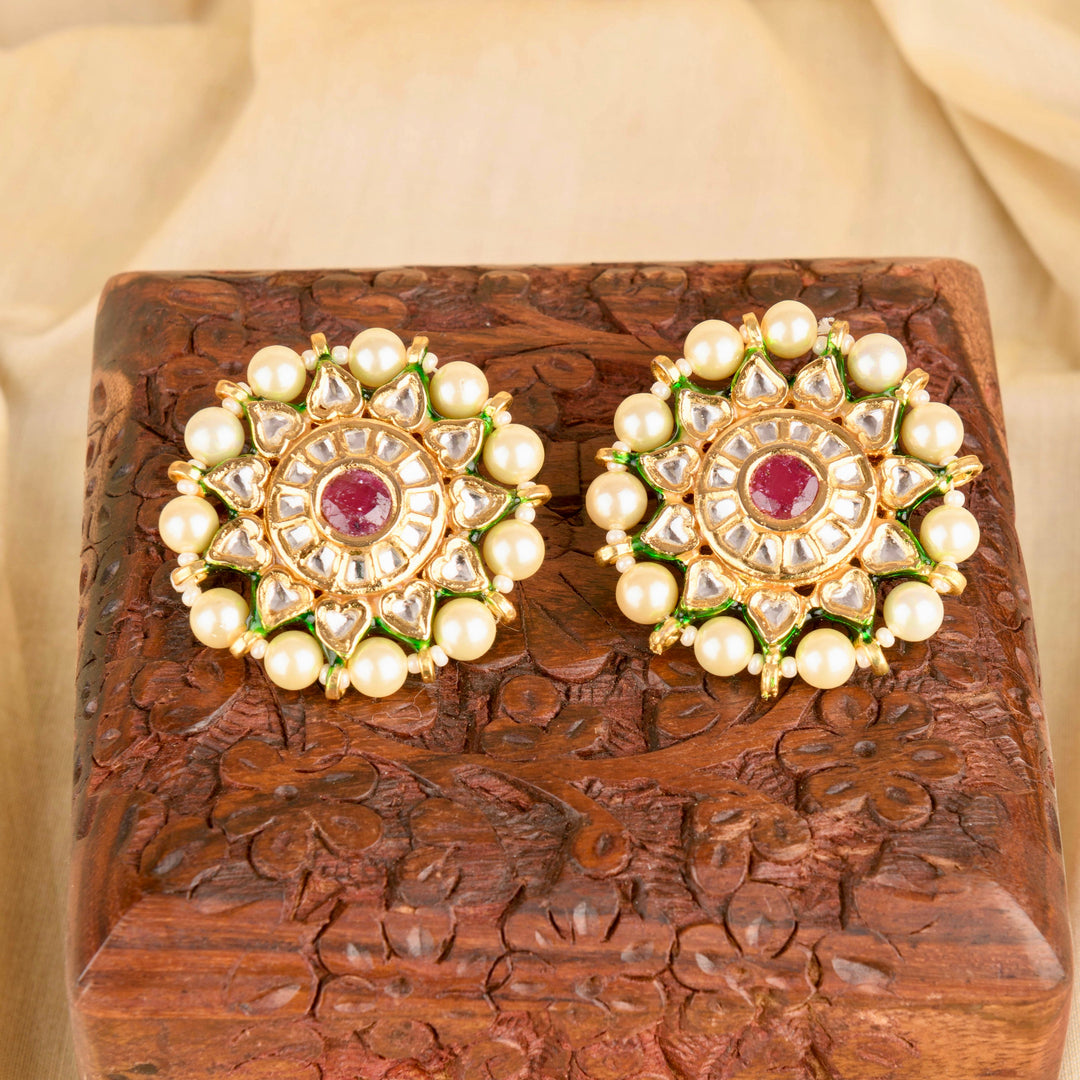 Aavya Pearl and Ruby Earrings