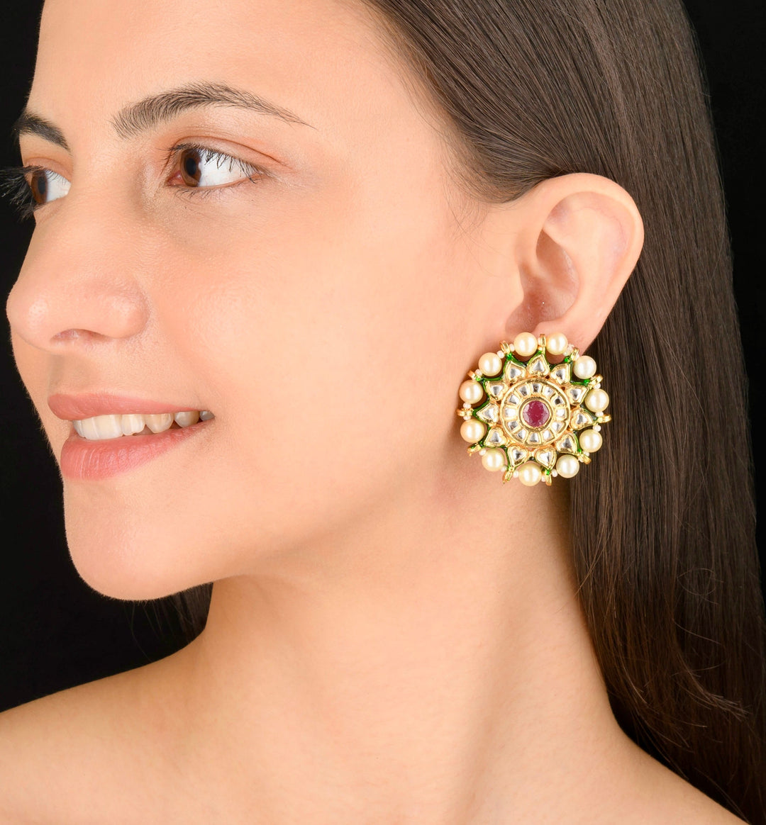 Aavya Pearl and Ruby Earrings