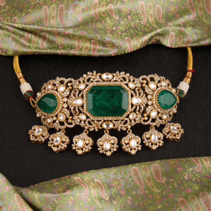 Shaila Emerald and Polki Choker Set