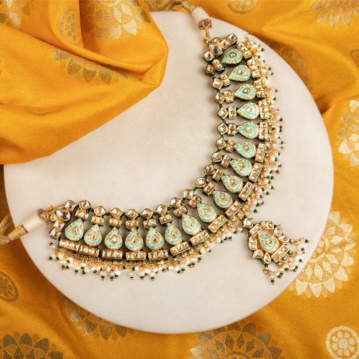 Himanshi Mint Green Meenakari Necklace Set