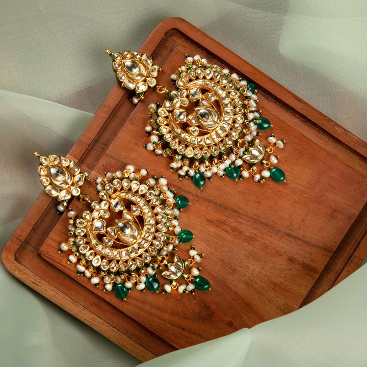 Iqra Green Pearl and Polki Chandbali