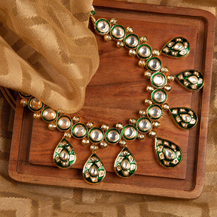 Tinisha Green Meenakari Polki Necklace Set