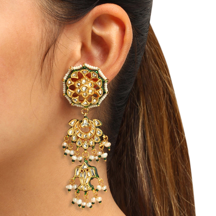 Inaara Pearl and Polki Earrings