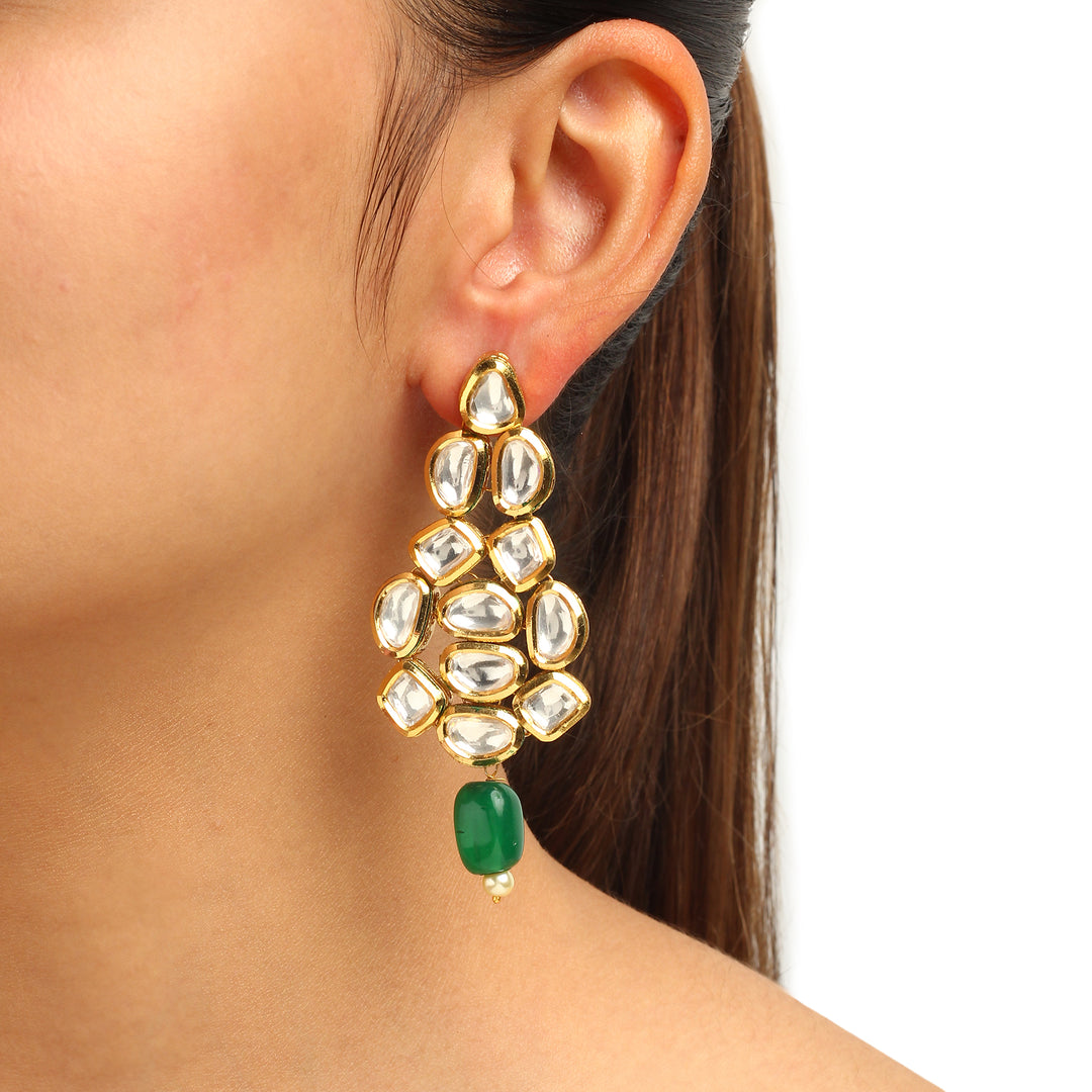 Eliza Kundan Green Earrings