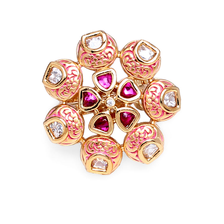 Dehini Pink Enamel Polki Ring