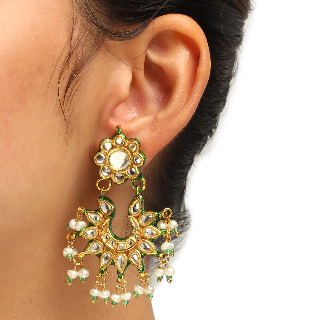 Saroja Polki and Pearl Earrings