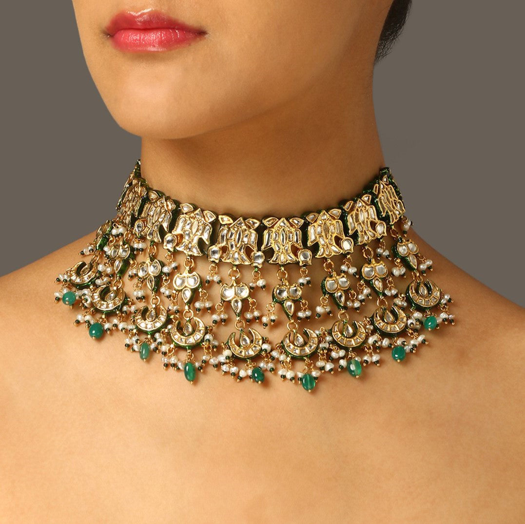 House of MISU in Damini Emerald Polki Choker Set