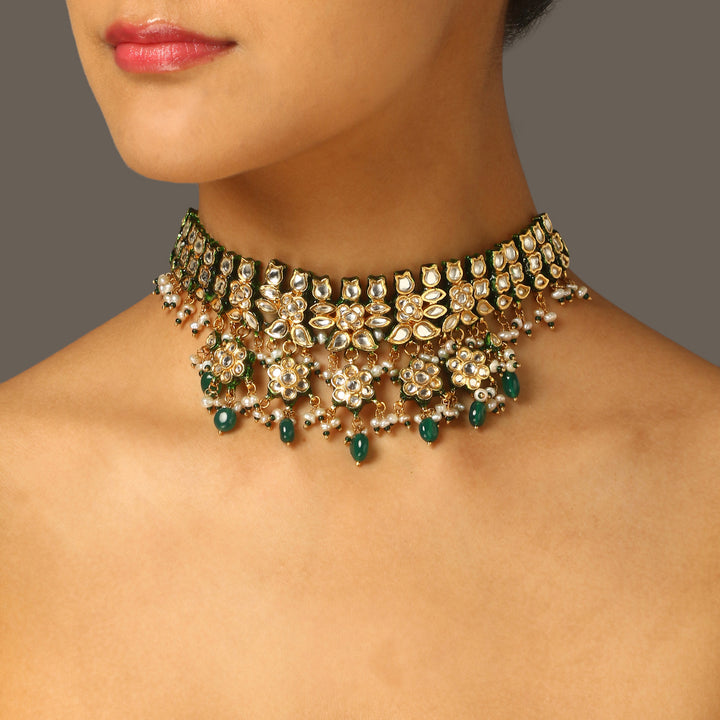 Sadika Emerald Polki Choker Set