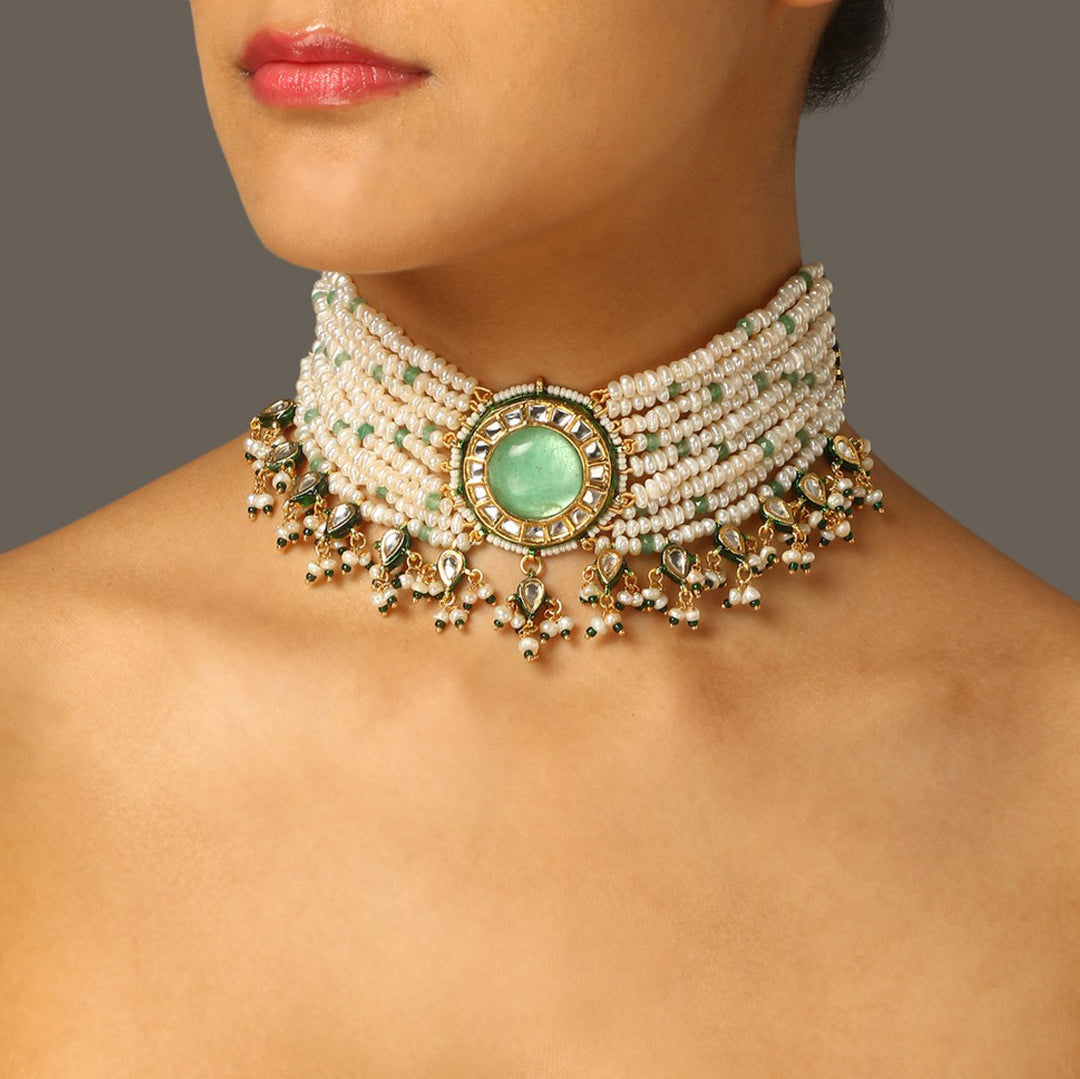 Shivani Girdhar in Aisha Fluorite Pearl Choker Set