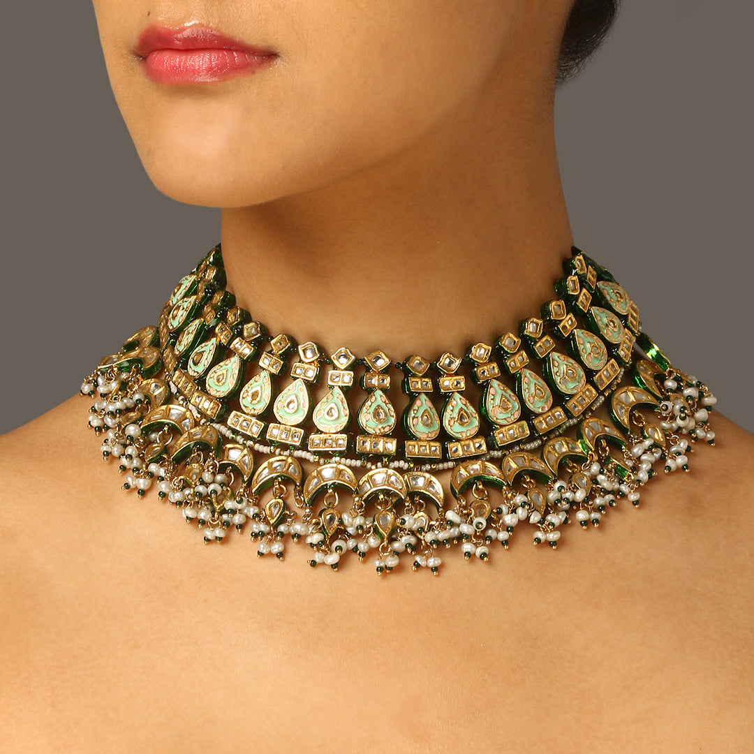 Saanvi Mint Green Meenakari Necklace Set