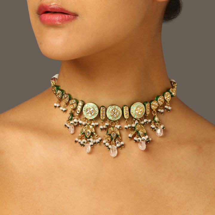 Zunaira Mint Green Meenakari Choker Set