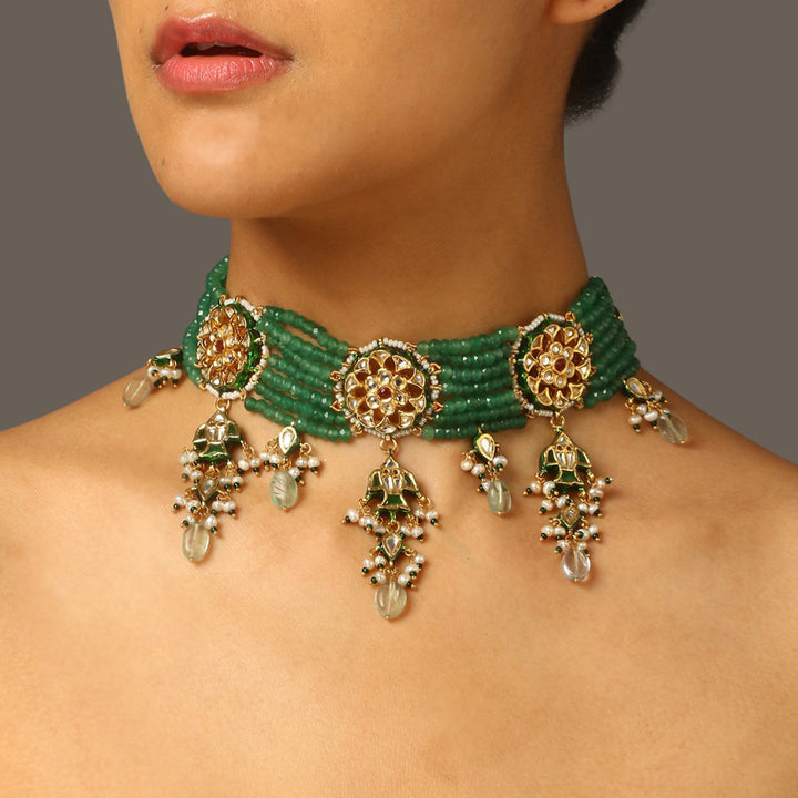 Viyona Green Polki Choker Set