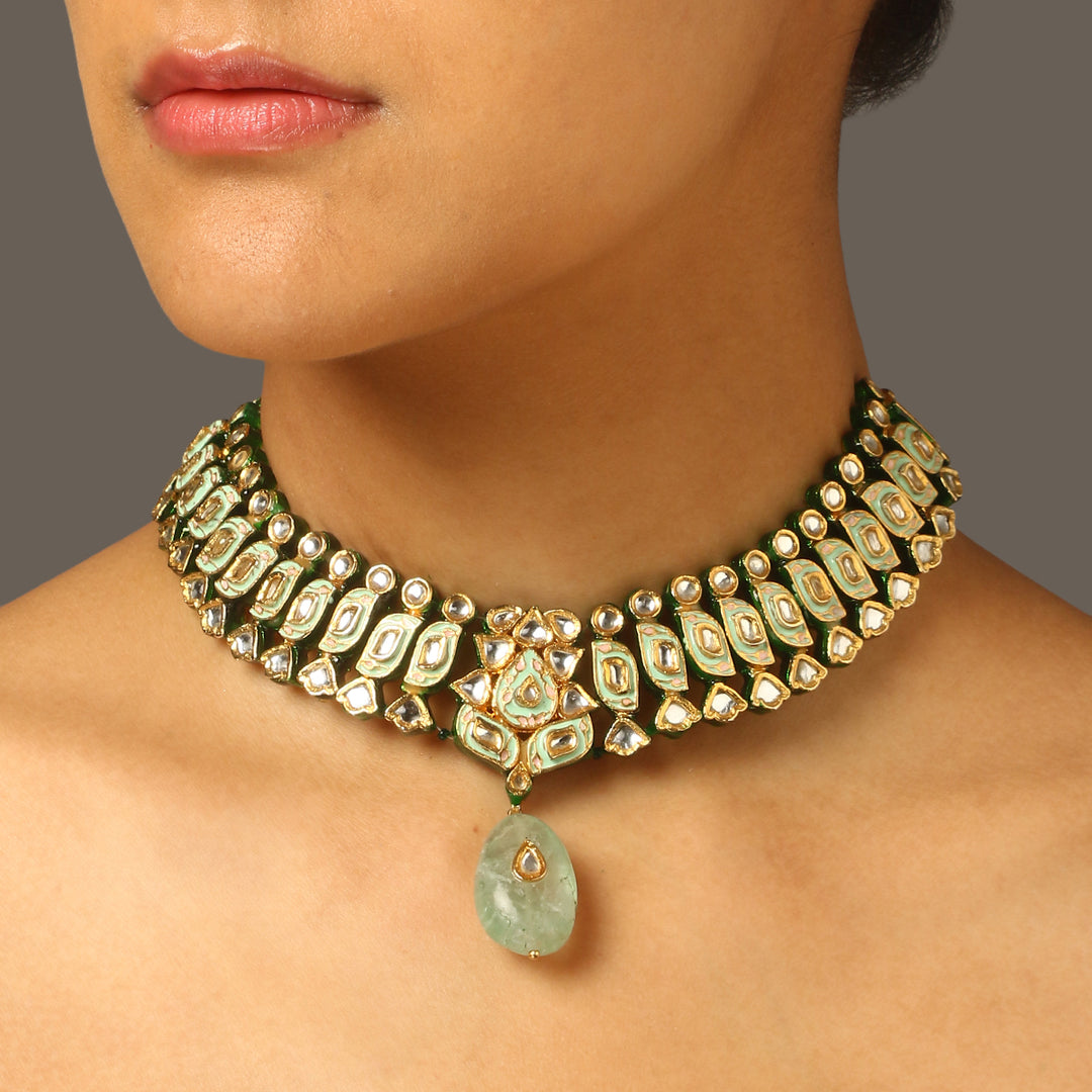 Aashna Mint Green Meenakari Necklace Set