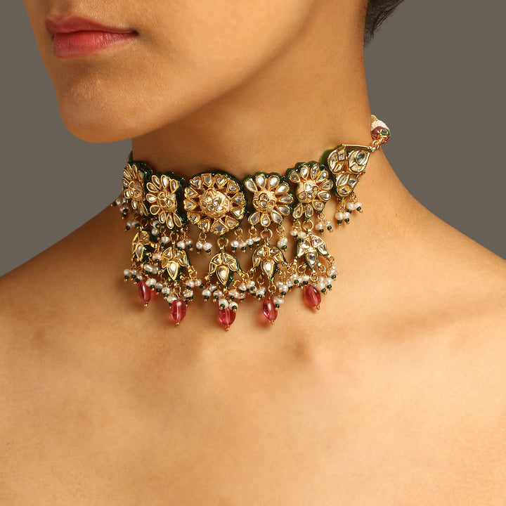 Pritha Ruby and Pink Meenakari Choker Set