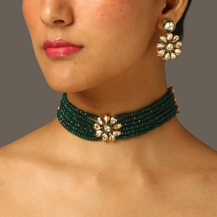 Tanavi Emerald Polki Choker Set