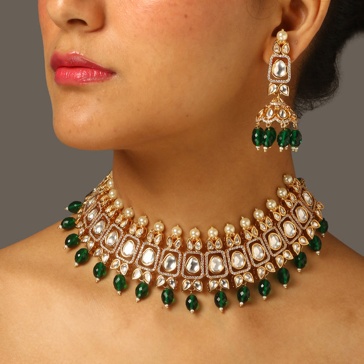 Bijul Green Polki Necklace Set