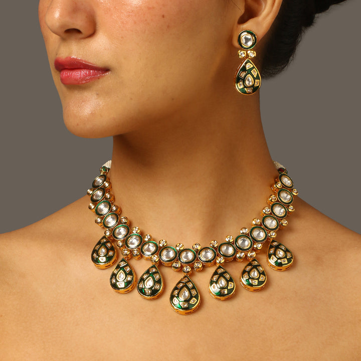 Tinisha Green Meenakari Polki Necklace Set