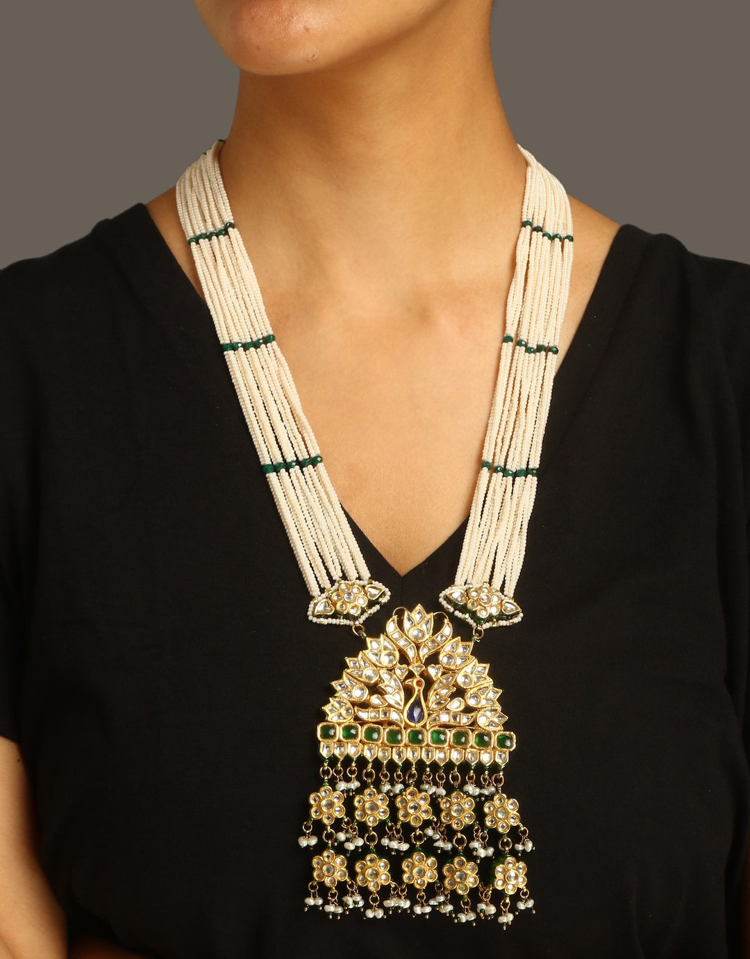 Mahua Pearl and Polki Necklace Set