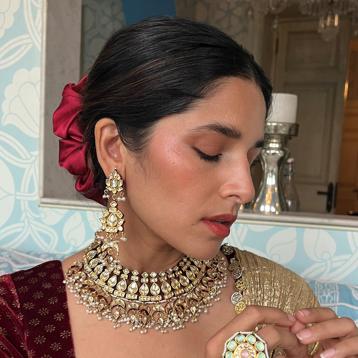 House of MISU in Falaq Polki and Pearl Necklace Set