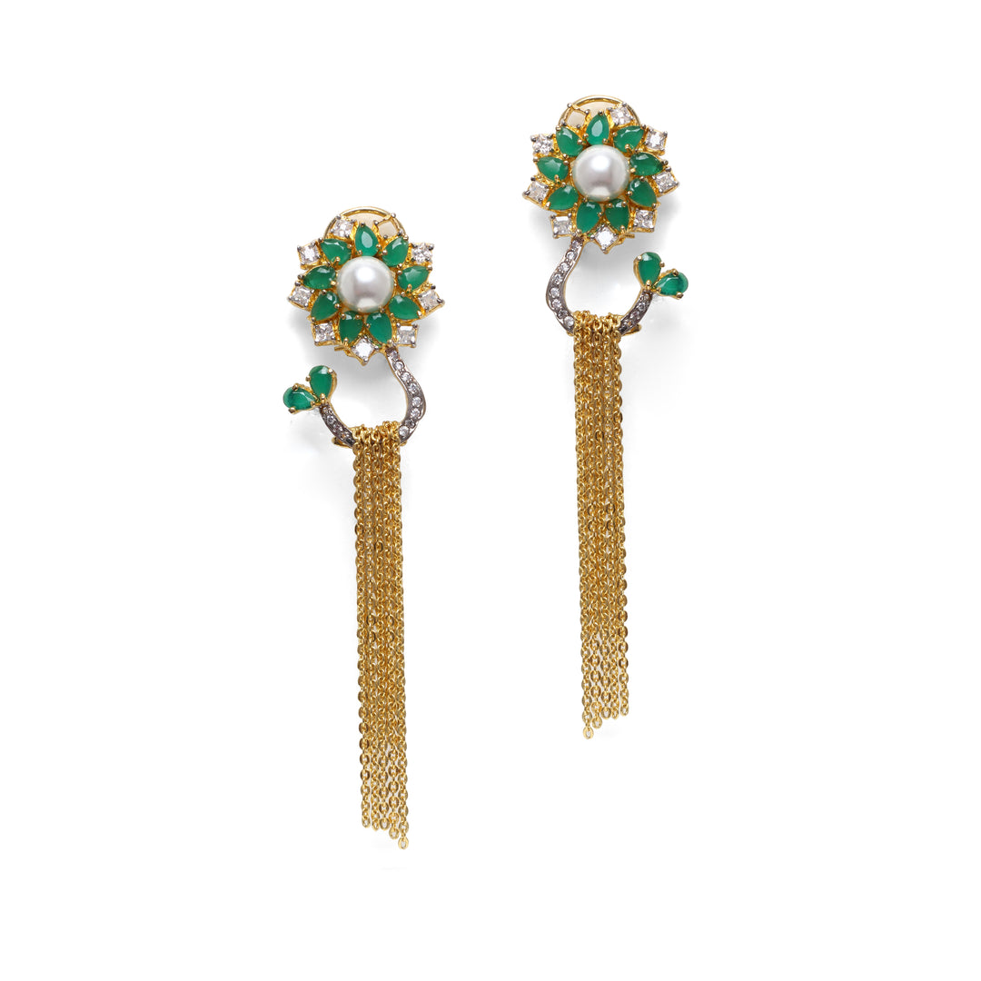 Ina Green Gold Plated Tassel Earrings